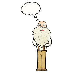 cartoon bearded old man with thought bubble N39