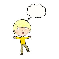 cartoon happy boy with thought bubble N241