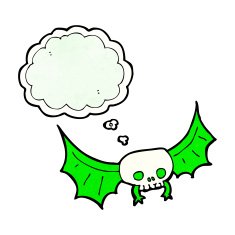 cartoon spooky skull bat with thought bubble N7