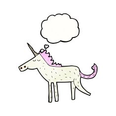 cartoon unicorn with thought bubble N44
