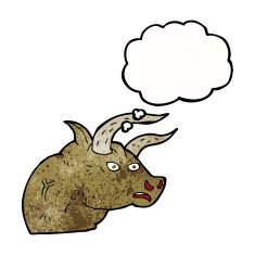 cartoon angry bull head with thought bubble N11