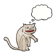 cartoon happy cat with thought bubble N7