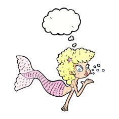 cartoon mermaid blowing kiss with thought bubble N11