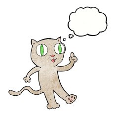 cartoon cat with idea thought bubble N7