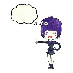 cartoon vampire girl giving thumbs up sign with thought bubble N22