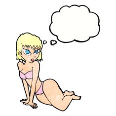 cartoon sexy woman in underwear with thought bubble N21