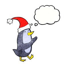cartoon christmas penguin with thought bubble N3