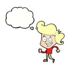 cartoon grinning man with thought bubble N90