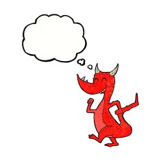 cartoon happy dragon with thought bubble N11