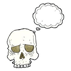 cartoon spooky skull with thought bubble N156