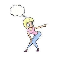 cartoon pretty woman pointing with thought bubble N40