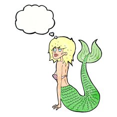 cartoon mermaid with thought bubble N67
