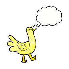 cartoon walking bird with thought bubble N21