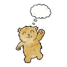cartoon waving teddy bear with thought bubble N35
