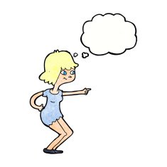 cartoon girl pointing with thought bubble N30