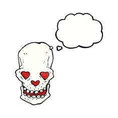cartoon skull with love heart eyes thought bubble N7