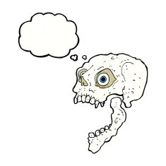 cartoon scary skull with thought bubble N24