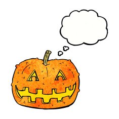cartoon pumpkin with thought bubble N22