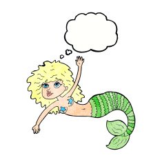 cartoon pretty mermaid with thought bubble N41