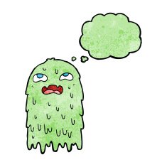 gross cartoon ghost with thought bubble N18