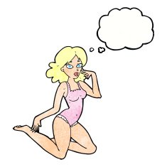 cartoon woman in lingerie with thought bubble N51