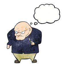 cartoon evil man with thought bubble N7