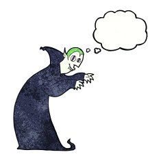 cartoon spooky vampire with thought bubble N10