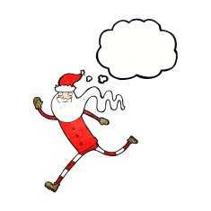 cartoon running santa with thought bubble N12