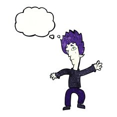 cartoon vampire man with thought bubble N119