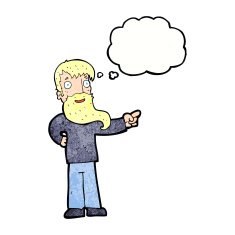cartoon man with beard pointing thought bubble N10