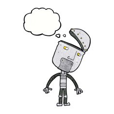 cartoon robot with thought bubble N186