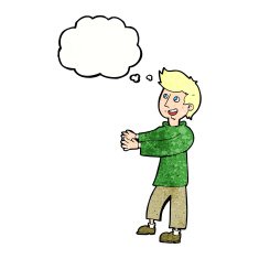 cartoon happy man with thought bubble N469
