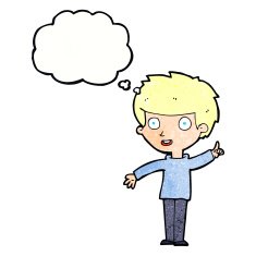 cartoon boy with idea thought bubble N67
