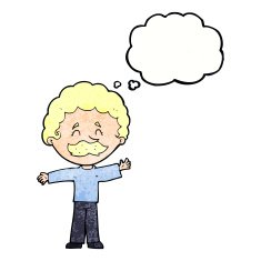 cartoon boy with mustache thought bubble N10