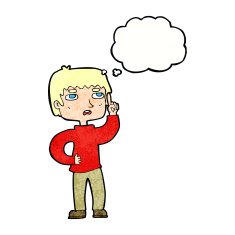 cartoon boy with question thought bubble N20