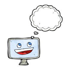 cartoon computer screen with thought bubble N13