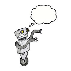 cartoon funny robot with thought bubble N77