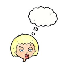 cartoon bored woman with thought bubble N30