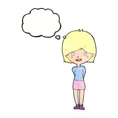 cartoon friendly woman with thought bubble N67