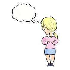 cartoon shy woman with thought bubble N48