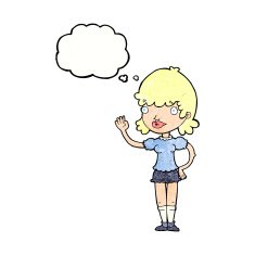 Cartoon waving woman with thought bubble N151 free image download