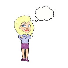 cartoon woman with crossed arms thought bubble N47