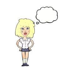 cartoon woman been in fight with thought bubble N9