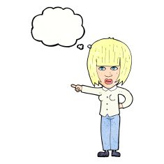 cartoon pointing annoyed woman with thought bubble N10