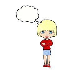 cartoon woman with folded arms thought bubble N30