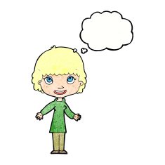 cartoon happy woman with thought bubble N264