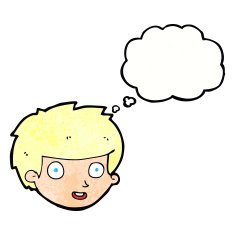 cartoon happy boy's face with thought bubble N20