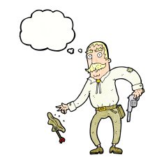 cartoon wild west cowboy with thought bubble N10