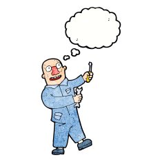 cartoon mechanic with thought bubble N10