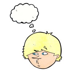 cartoon suspicious man with thought bubble N40
